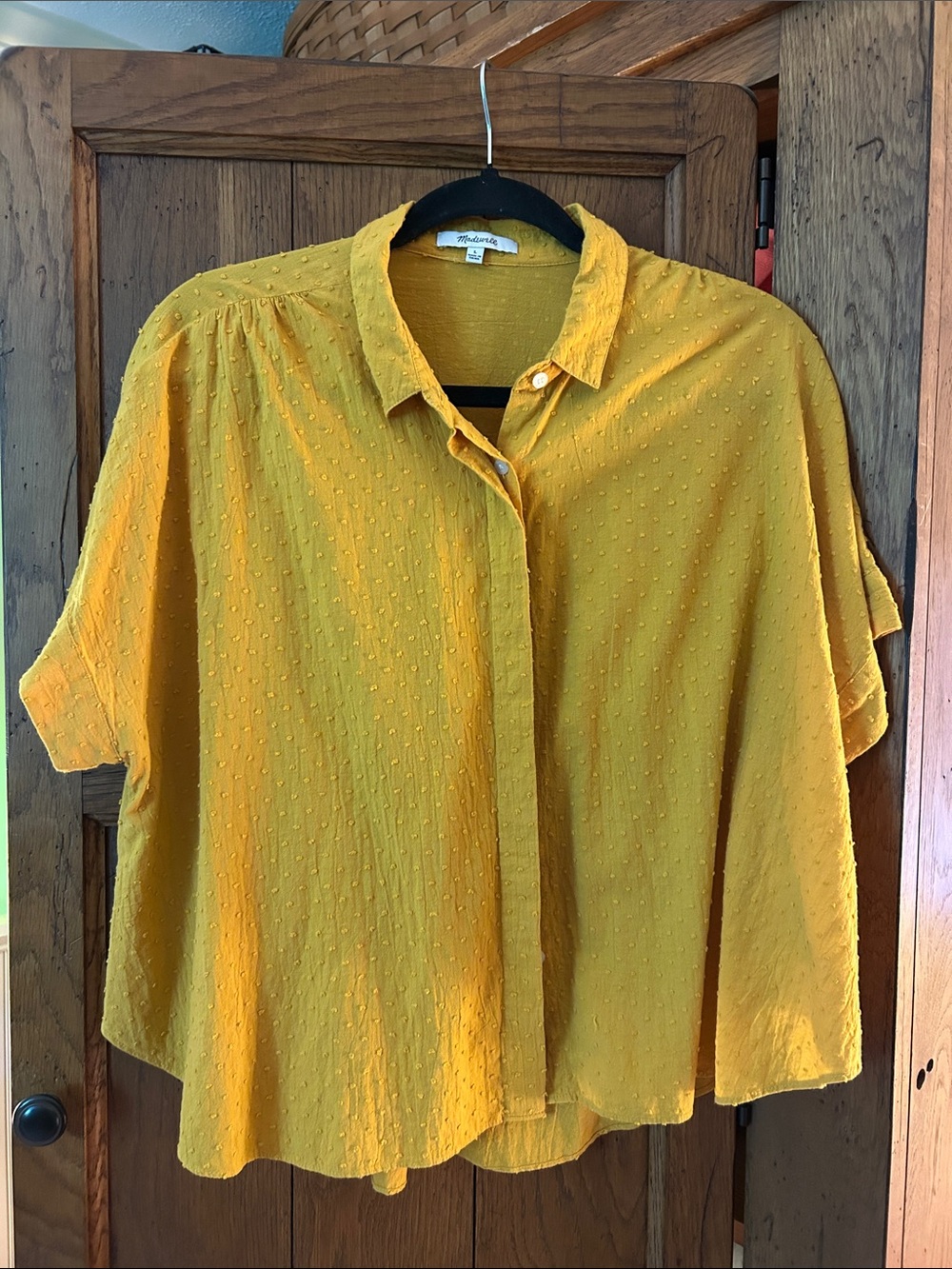 Madewell Yellow Short-Sleeve Dot-Texture Button-Down Top